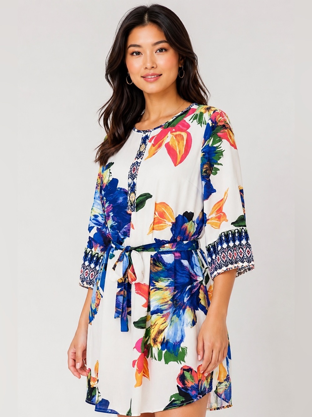 Anthropologie Fig And Flower Multicolor Boho Large Floral Print Shirt Dress L